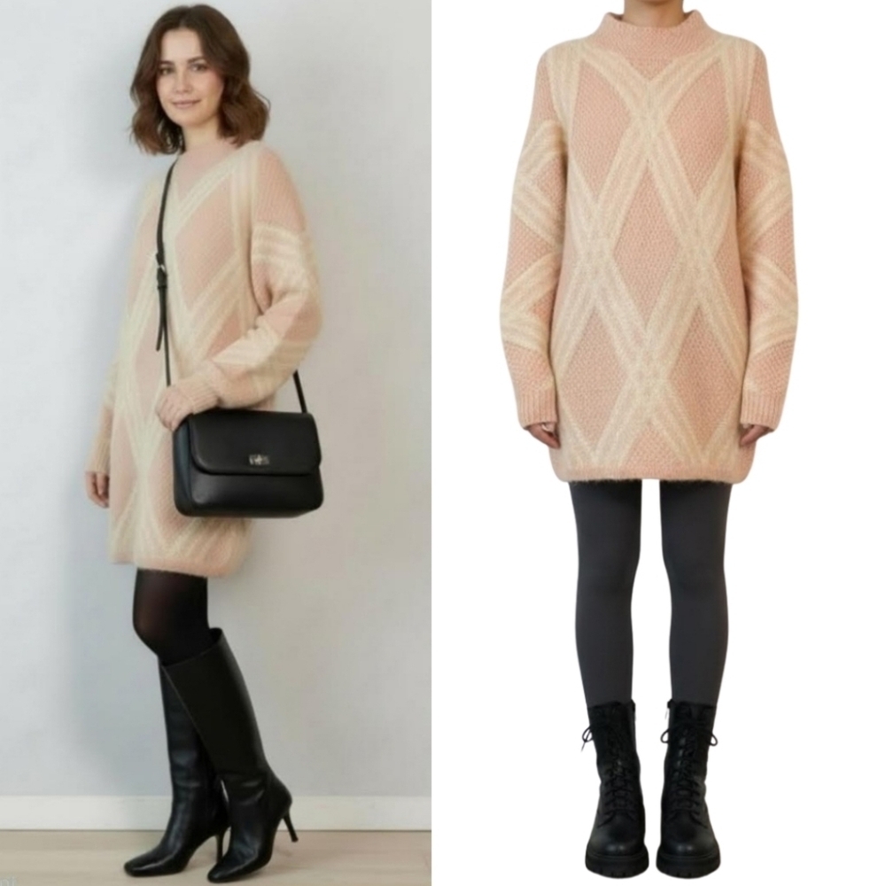 Vintage Linda Allard Ellen Tracy Mohair Chunky Knit Oversized Sweater Dress